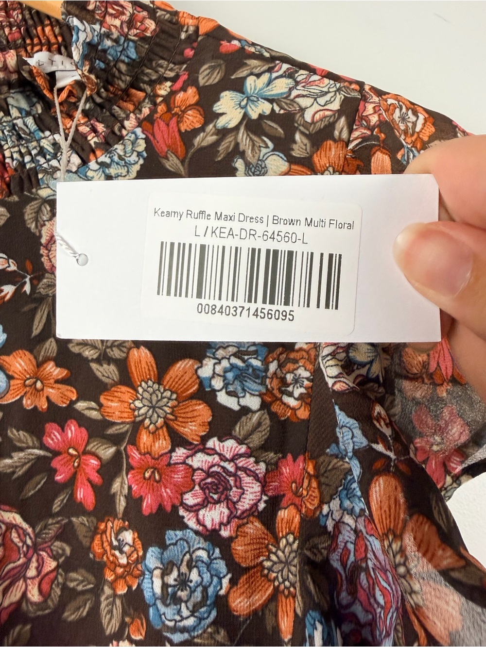 New Baltic Born Kearny Ruffle Maxi Dress size large in brown multi floral - Picture 6 of 10